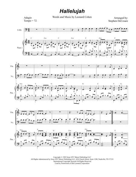 Free Sheet Music Hallelujah Duet For Violin And Cello