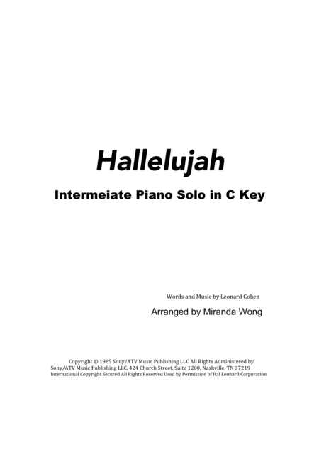 Hallelujah Easy Piano Solo In C Key With Chords Sheet Music