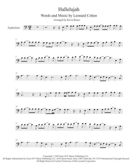 Free Sheet Music Hallelujah Euphonium