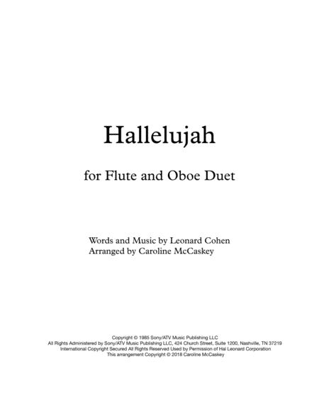 Hallelujah Flute And Oboe Duet Sheet Music