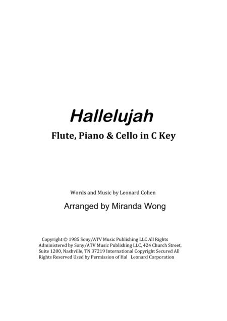 Hallelujah Flute Piano And Cello In C Key With Chords Sheet Music