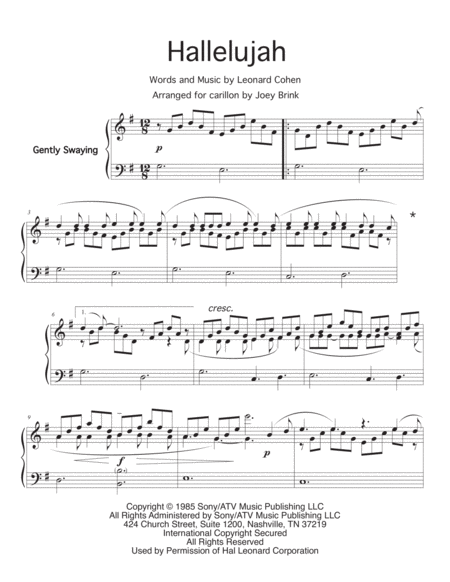 Hallelujah For Carillon Sheet Music