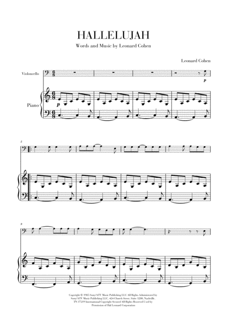 Free Sheet Music Hallelujah For Cello And Piano