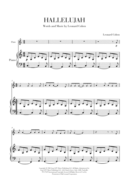 Free Sheet Music Hallelujah For Flute And Piano