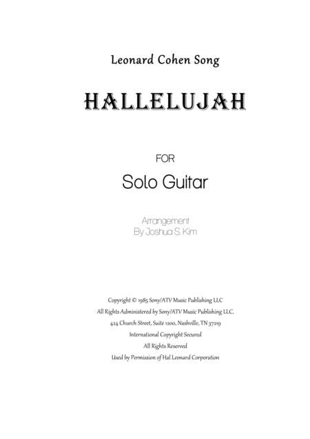 Free Sheet Music Hallelujah For Solo Guitar