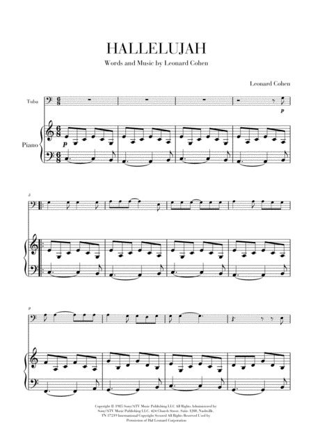 Hallelujah For Tuba And Piano Sheet Music