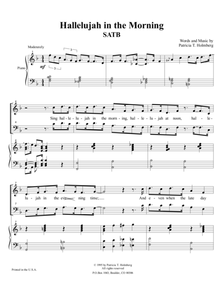 Free Sheet Music Hallelujah In The Morning Satb