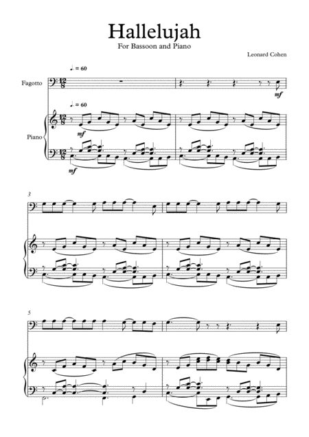 Hallelujah Leonard Cohen Bassoon Piano Sheet Music