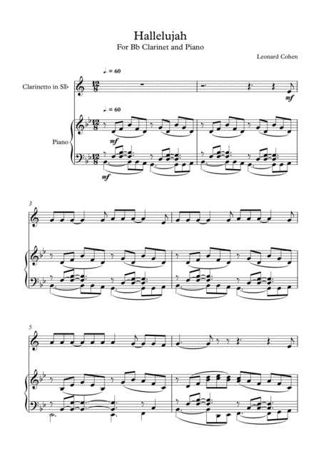 Free Sheet Music Hallelujah Leonard Cohen Clarinet In Bb Piano