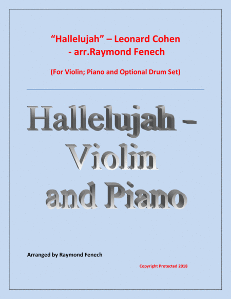 Free Sheet Music Hallelujah Leonard Cohen Violin And Piano With Optional Drum Set