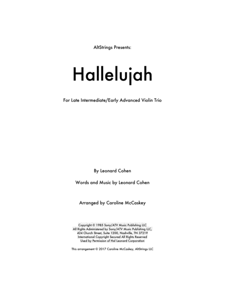 Hallelujah Violin Trio Sheet Music