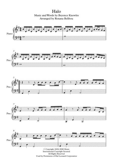 Halo G Major By Beyonce Easy Piano Sheet Music