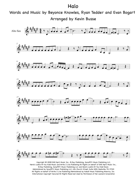 Halo Original Key Alto Sax Sheet Music