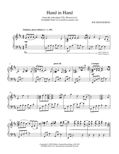 Hand In Hand By Joe Bongiorno Sheet Music