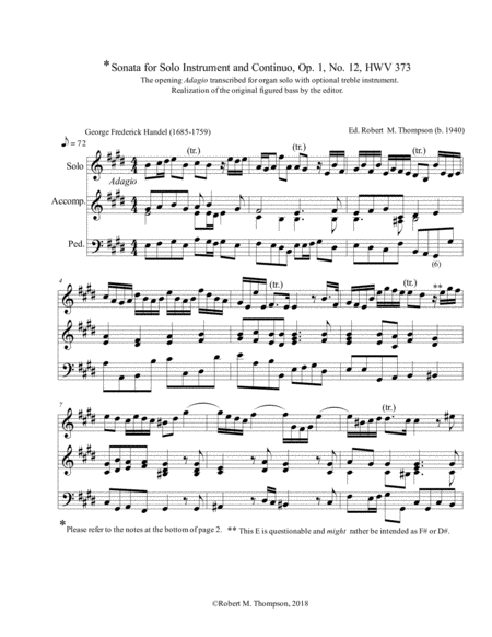 Handel Adagio In E Major For Organ Sheet Music