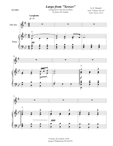 Free Sheet Music Handel Largo From Xerxes For Alto Sax Piano
