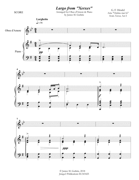 Free Sheet Music Handel Largo From Xerxes For Oboe D Amore Piano