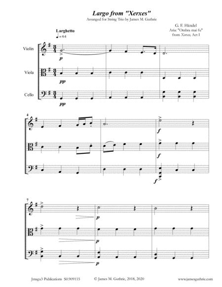 Free Sheet Music Handel Largo From Xerxes For String Trio