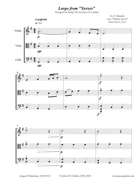 Handel Largo From Xerxes For String Trio Sheet Music