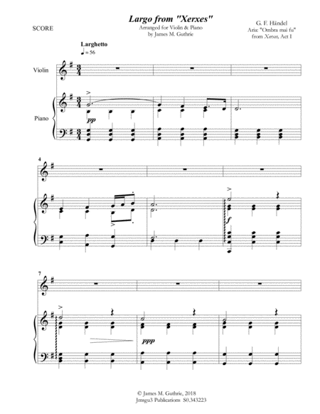 Free Sheet Music Handel Largo From Xerxes For Violin Piano