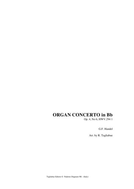 Free Sheet Music Handel Organ Concerto In Bb Op 4 No 6 Hwv 294 1