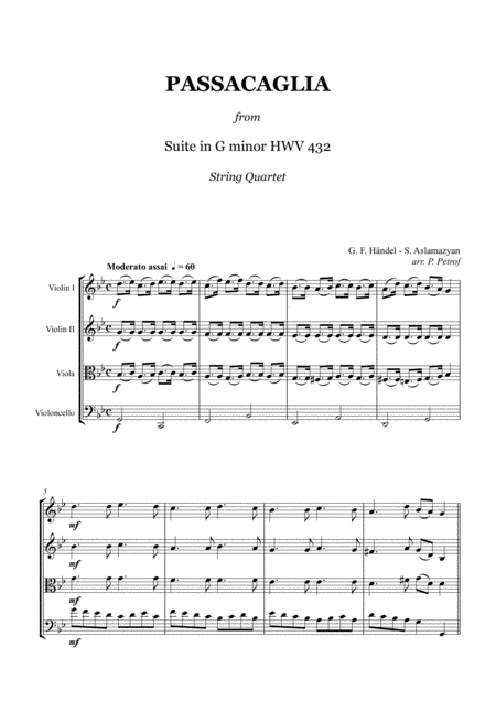 Handel Passacaglia From Suite G Minor Hwv 432 String Quartet Score And Parts Sheet Music