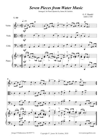 Handel Seven Pieces From Water Music For Piano Quartet Sheet Music