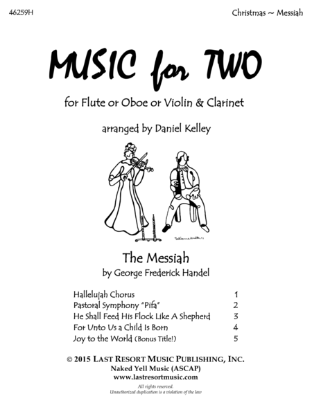 Handels Messiah Duet For Flute Or Oboe Or Violin Clarinet Music For Two Sheet Music