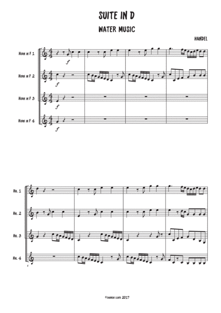 Free Sheet Music Handels Water Music 1st Movement French Horn Quartet