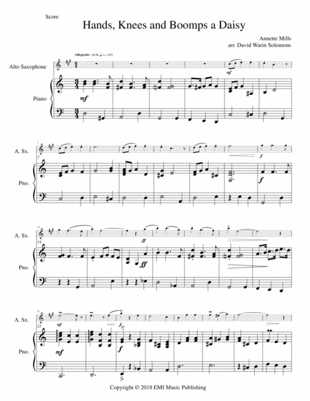 Free Sheet Music Hands Knees And Boomps A Daisy For Alto Saxophone And Piano