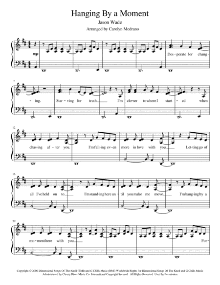 Hanging By A Moment Sheet Music