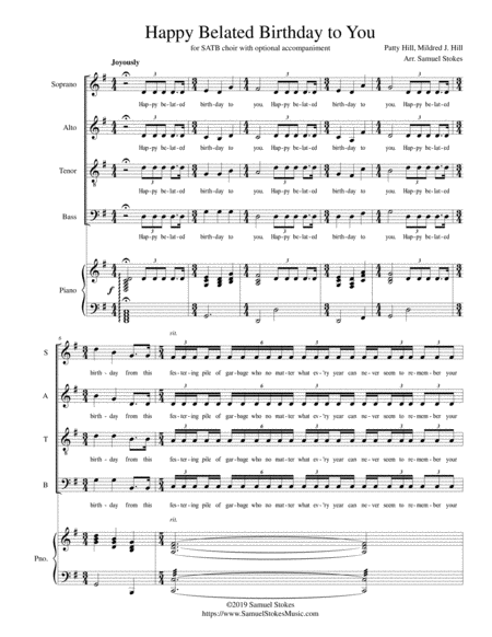 Happy Belated Birthday To You For Satb Choir With Optional Piano Accompaniment Sheet Music