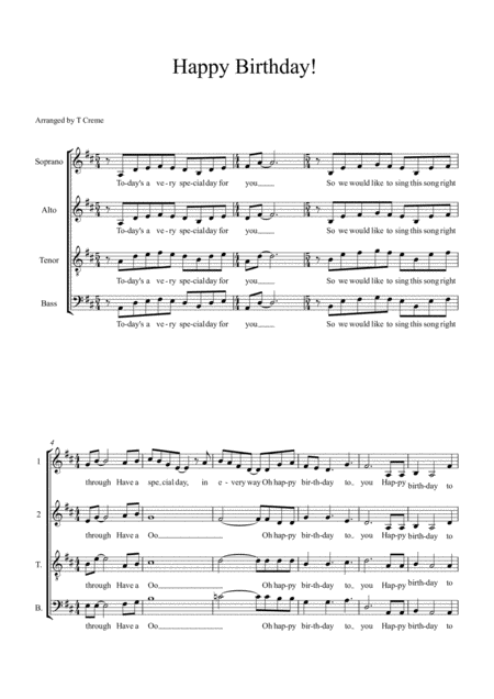 Free Sheet Music Happy Birthday Satb