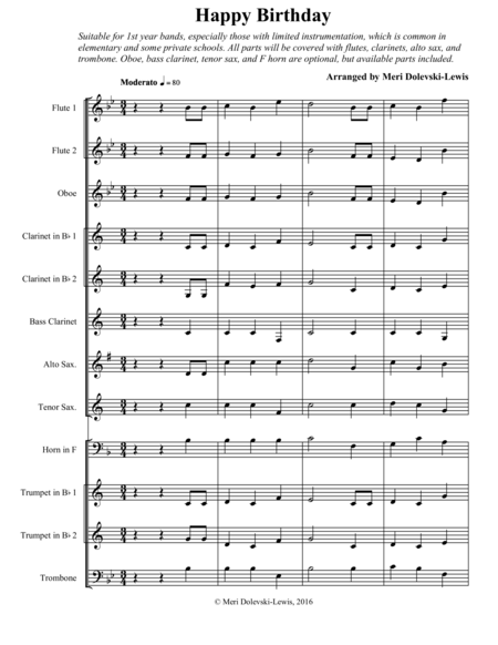 Free Sheet Music Happy Birthday Small Concert Band