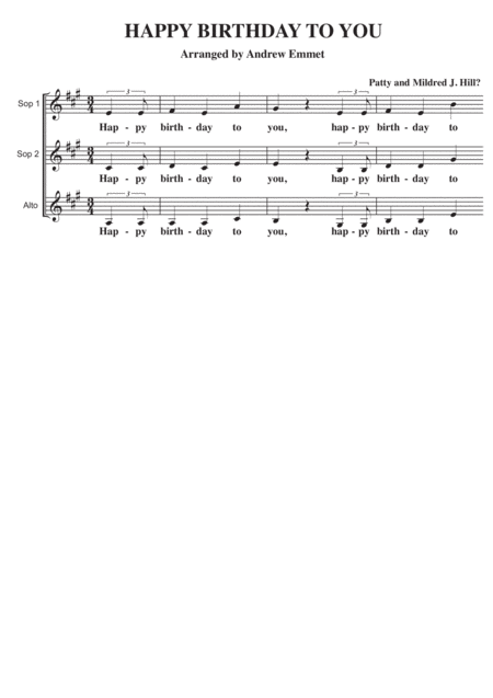 Free Sheet Music Happy Birthday To You A Cappella Ssa