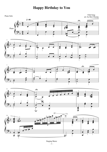 Free Sheet Music Happy Birthday To You Piano Solo