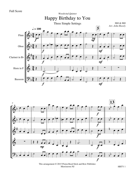 Happy Birthday Woodwind Quintet Sheet Music