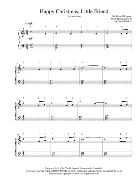 Free Sheet Music Happy Christmas Little Friend For Easy Piano