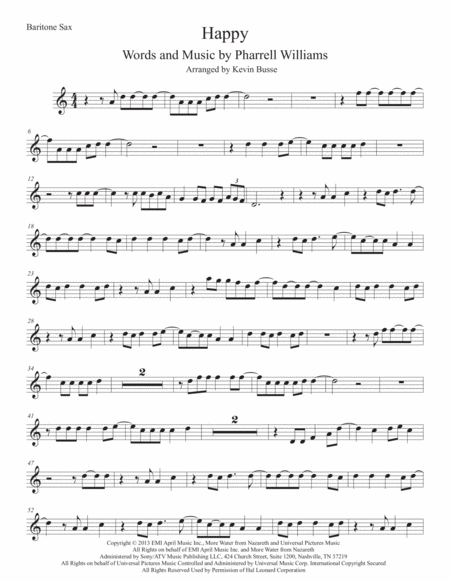 Happy Easy Key Of C Bari Sax Sheet Music