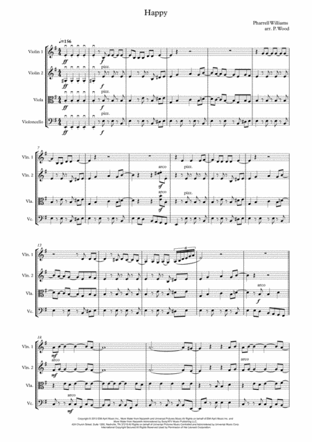 Free Sheet Music Happy For String Quartet