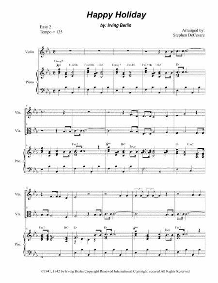 Happy Holiday Duet For Violin And Viola Alternate Version Sheet Music