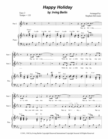 Happy Holiday For 2 Part Choir Sheet Music