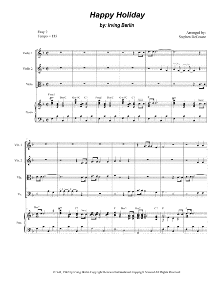 Free Sheet Music Happy Holiday For String Quartet And Piano