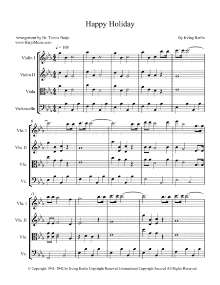 Happy Holiday String Quartet Sheet Music