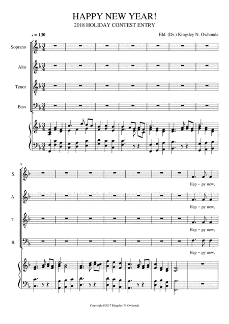 Free Sheet Music Happy New Year 2018 Holiday Contest Entry