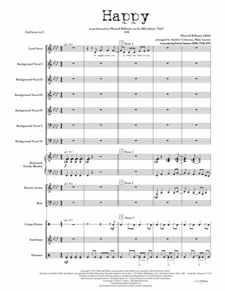 Happy Pharrell Williams Full Score Set Of Parts Sheet Music