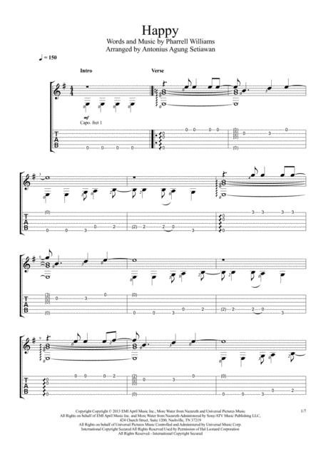 Happy Solo Guitar Tablature Sheet Music