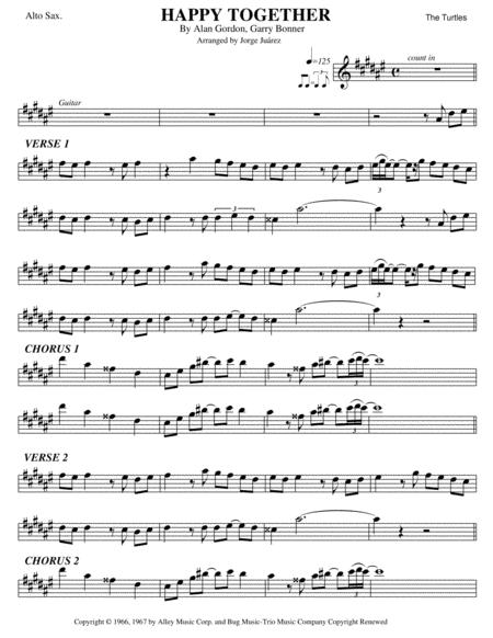 Happy Together Alto Sax Sheet Music