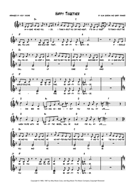 Free Sheet Music Happy Together Leadsheet For Singalongs