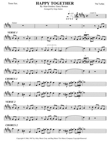 Free Sheet Music Happy Together Tenor Sax